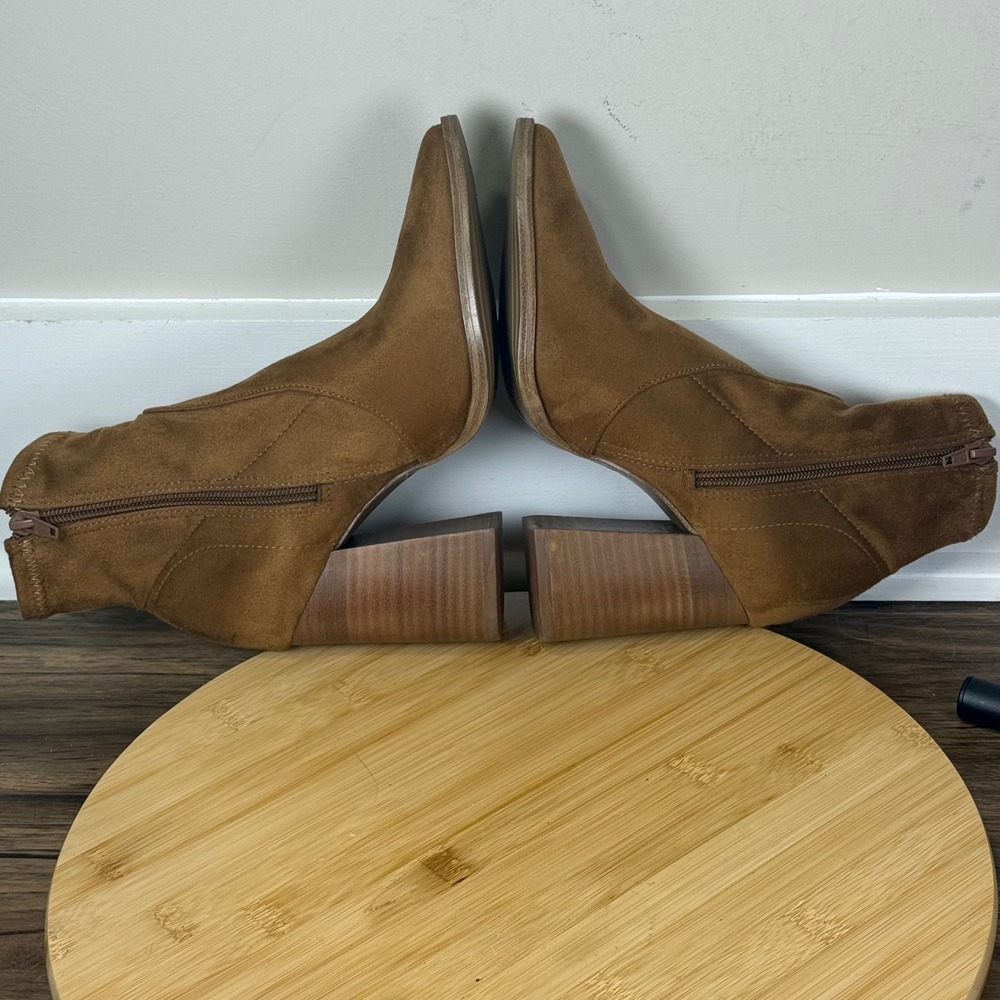Steve Madden Ankle Boots Women 6M Cognac Brown Excellent Suede Block Heel Bootie - Picture 5 of 10